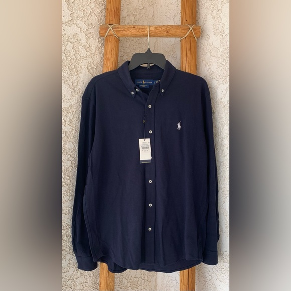 POLO RALPH LAUREN FEATHERWEIGHT MESH MEN’S LARGE LONG SLEEVE BUTTON UP - Picture 7 of 9